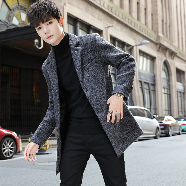 Woolen Coat Men's Woolen Coat Mid Length Handsome Casual Top