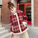 Plaid woolen coat plush stand collar cotton coat