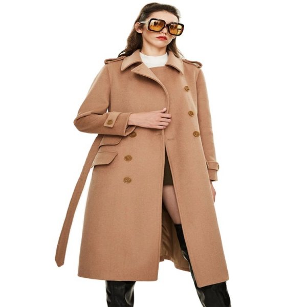 Women's Cashmere Coat Long Side Slit Woolen Coat